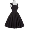 Belle Poque Lager Ärmellos Solid Schwarz Farbe Baumwolle Retro Vintage Party Kleid BP000069-1